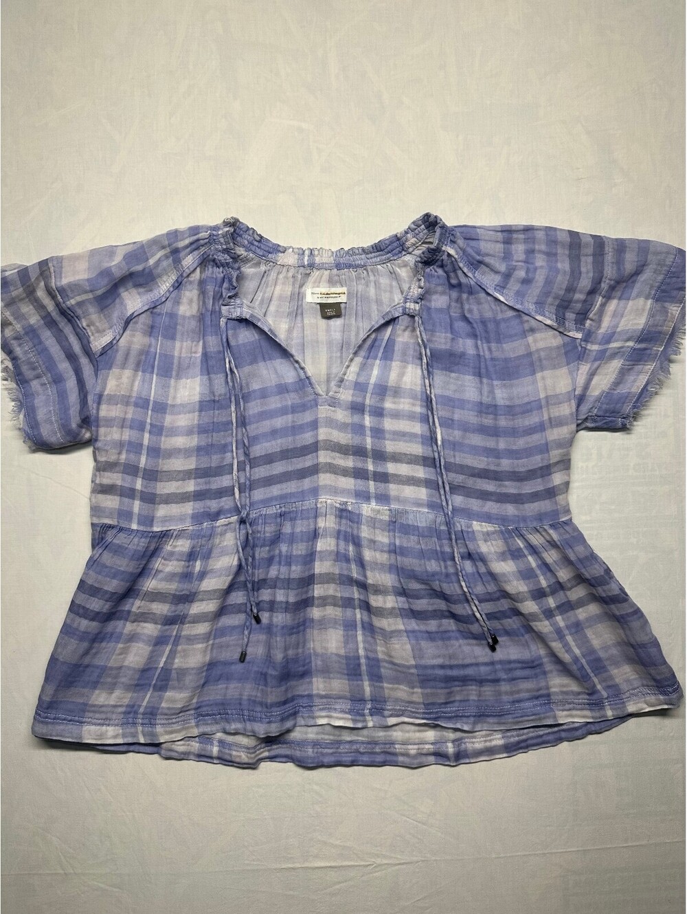 Anthropologie Pilcro Gingham "Bette" Plaid Peasant Babydoll Top Blouse Blue S